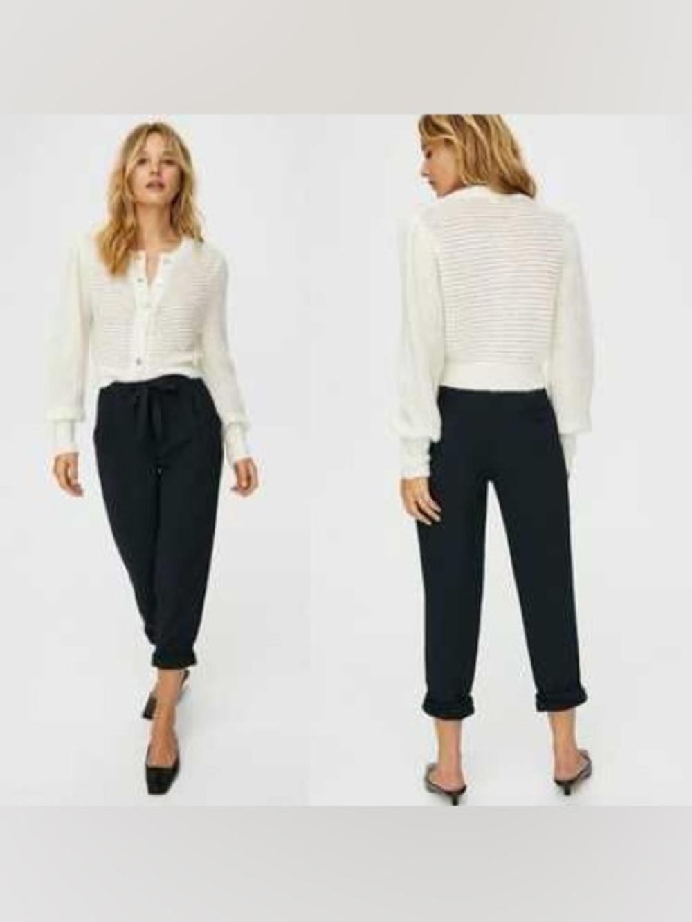 Aritzia Wilfred Allant Pant Black Crepe Tie Waist Rolled Cuff Trouser Size 4